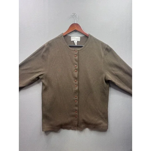 Sarah Bentley Vintage Womens Cardigan Sweater Olive Green Button Front Size L - Picture 1 of 8